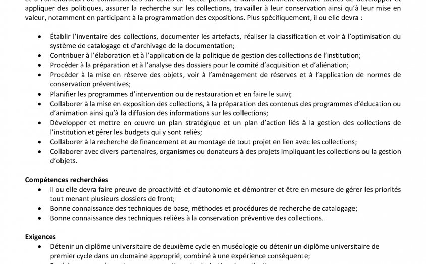 LE MUSÉE RECRUTE - CONSERVATEUR